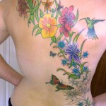 Butterfly and Flower Tattoo on back